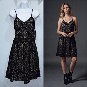 Aqua Brand Black Crochet Babydoll Dress Size XS Y2K Fairy Grunge Whimsigoth NEW